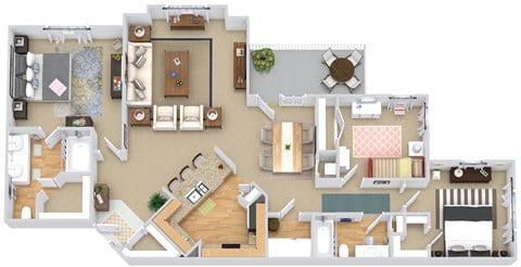 Floor plan for 3 beds, 2 baths, 1309 sqft
